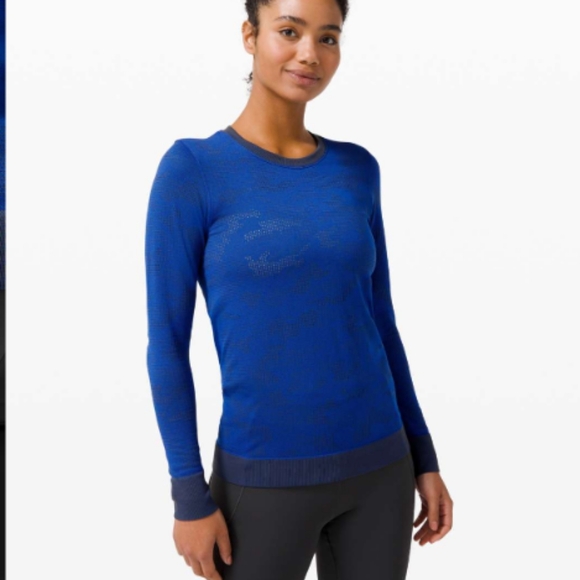 lululemon athletica Tops - Lululemon Swiftly Breathe Long Sleeve Tee Vented Camo Graphite Cerulean Blue